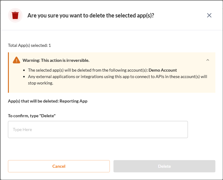 Delete an App (for API Access) - Securin Platform Documentation